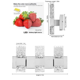 OYLYW Modern LED Bathroom Vanity Light Fixtures Chrome Stainless Steel 3 Light Wall Sconces for Bathroom Lighting Fuxture Over Mirror 21.5Inch 30w LED Crystal Wall Light Cool White 5800k