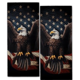 ainori Eagle 2 Pack Hand Towels,14.5x28 Inch,American Flag Bald Bird Kitchen Dish Towel Set Decor,Polyester,Absorbent,Versatile Decorative Handtowel for Bath,Bathroom,Laundry Room,Handtowels Gifts
