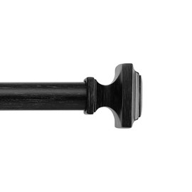MODE Farmhouse Collection 1 1/8" Diameter Curtain Rod Set with Cottage Square Curtain Rod Finials and Steel Wall Mounted Adjustable Curtain Rod, Fits 72” to 144” Windows, Weathered Black