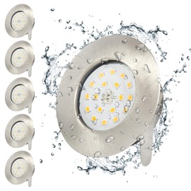 Wondlumi LED Recessed Spotlight 5 W IP44 Bathroom 30 mm Flat LED Spot Round Nickel Recessed Spotlights 230 V Warm White 500 lm, Not Dimmable, Pack of 6
