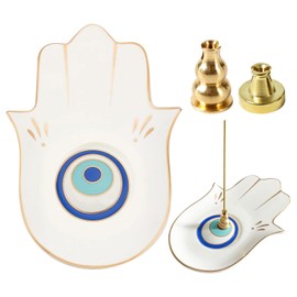 LDBKLGHJ Ceramic Incense Holder 3 in 1 Brass Incense Holder for Sticks and Incense Sticks Zen Decor with Hand of Evil Protection Spiritual Home Decor