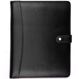 LEATHER VILLAGE Portfolio Professional Organizer – Carbon Fiber Genuine Leather Padfolio Resume Folder for A4 Letter Pad with Pen Holder, Business Card Slots – Ideal for Men & Women - Black