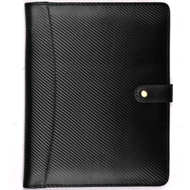 LEATHER VILLAGE Portfolio Professional Organizer – Carbon Fiber Genuine Leather Padfolio Resume Folder for A4 Letter Pad with Pen Holder, Business Card Slots – Ideal for Men & Women - Black