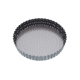 MasterClass KCMCCB39 Crusty Bake 20 cm Perforated Quiche Tin with PFOA Non Stick and Loose Bottom, Fluted, Robust 1 mm Carbon Steel, Grey