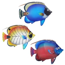 John's Studio - Decoración de pared de metal con peces y mar, para colgar en el jardín, esculturas artísticas para el hogar, decoración temática del océano, para cocina, baño y piscina, 3 unidades