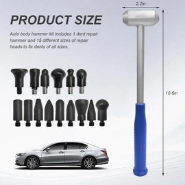 YTFRL 16PCS Auto Body Hammer Tools Set, Paintless Dent Removal Tool with 15 Different Shaped Heads, Aluminum Repair Hammers Tap Down Tool for Car Body DIY Dent Fix, Car Accessories