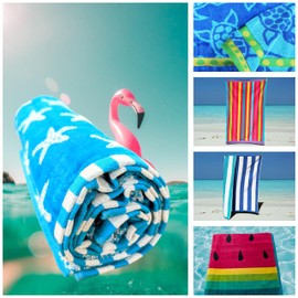 Beach Towels Large for Adults Large Size for sun lounger towel Soft velour cotton with quick dry terry fabric reverse Couple beach towel sets mix & match for family pool towel (STARFISH BLUE)