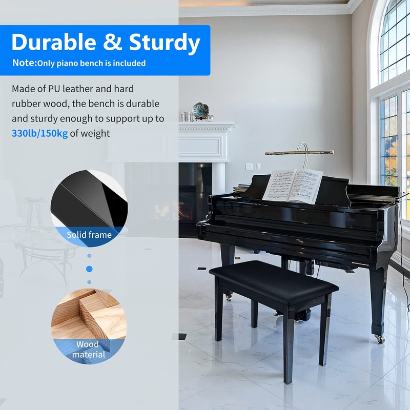 Neewer® Wooden Duet Piano Bench with Padded Leather Cushion for