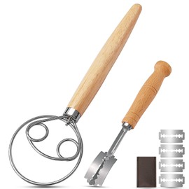ALLTOP Danish Dough Whisk and Bread Lame Set - Dough Hook and Bread Scoring Knife for Easy Mixing,Cuts - Essential Sourdough Baking Tool for Novices & Expert Bakers