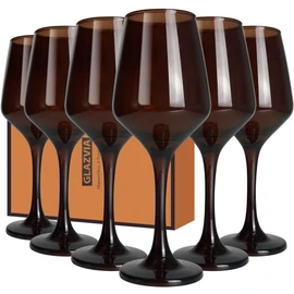 GLAZVIA Brown Wine Glasses Set of 6, 14oz Stemmed Crystal Glasses, Thick & Colored, Dishwasher Safe Stemware for Red or White, Gift for Party, Holiday, Anniversary, Restaurant, Home Bar, Daily Use