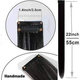 Hair Extensions Clip in,22 Inch Colored Hair Extensions Straight Hairpiece,Multi-colors Party Rainbow Long Straight Colored Long Synthetic Hair Extensions for Women Girls (10 PCS Black - long Straight)
