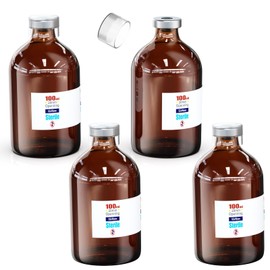 Biomed Solutions - Vial vacío estéril con tapa de plástico reutilizable, recipientes de vidrio listos para llenar, botella de inyección de líquido sellada con puerto de inyección autocurativo (100 ml,