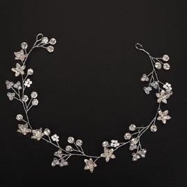 BERYUAN Wedding Silevr Gold Flowers Rhinestone Crystal Hair Vine Rhinestone Beads Crystal Headband Silver Gold Flowers Bride Headpiece Crystal Wedding Hairpiece for Bride (silver)