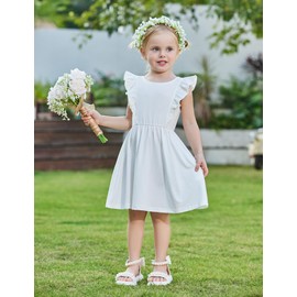 Arshiner Toddler Girls Dresses Girl White Dress Flutter Sleeve Dress Back Bowknot Dress Kids Summer Casual Beach Sundress 4T Girls Summer Clothes