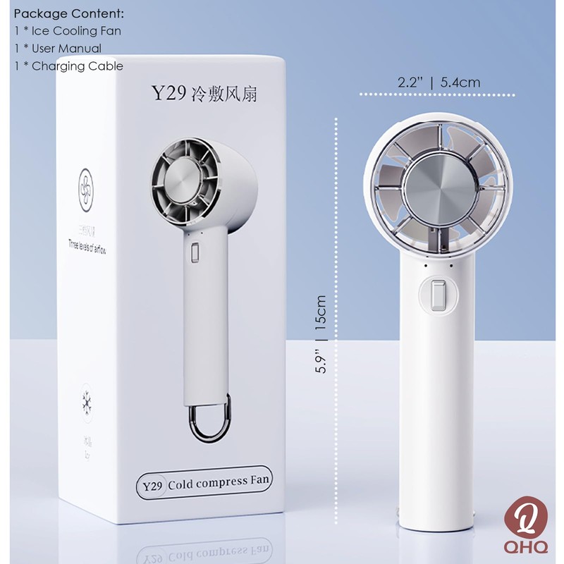 QHQ Ice Cooling Handheld Fan, Refrigerating Ice Cooling Pad Built-in