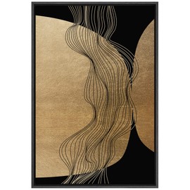 SIGNFORD Framed Canvas Print Wall Art Geometric Gold Circle Wave Collage Abstract Shapes Illustrations Modern Art Decorative Bohemian Relax/Calm for Living Room, Bedroom, Office - 16"x24" Black