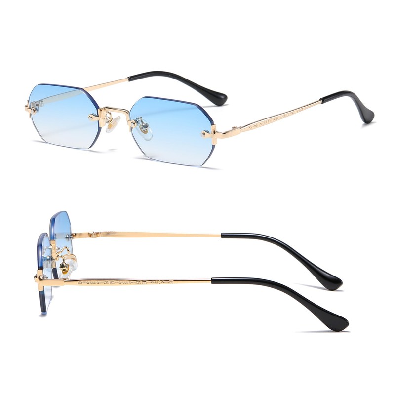 JCTAIFOO Retro Rimless Rectangular Sunglasses Women Men Vintage Slim Rectangular