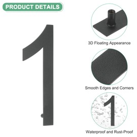 M METERXITY 8 Inch 304 Stainless Steel Floating House Numbers, Modern House Number 1 with Nail Kit and Instructions, Exterior House Numbers for Outside/Garden/Mailbox [Black]