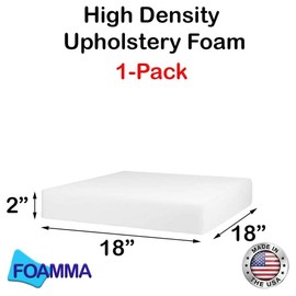 Foamma 1-Pack 2" x 18" x 18" High Density Upholstery Foam - Chair Cushion Square Foam for Dining Chairs, Wheelchair Seat Cushion Replacement