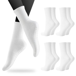 MOSTFUN 5 Pairs Non Slip Yoga Socks, Pilates Socks with Grips for for Women&Men, White Grip Socks, Non Slip Long Socks for Socks Ballet, Dance, Workout, Fitness, Running, Barre (White)