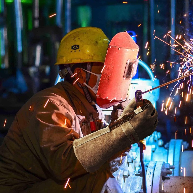 AOUCHI Cowhide BBQ Welding Gloves for Women and Men, Long