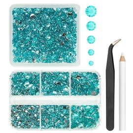qiipii 2 Boxes 3060PCS Aquamarine Resin Rhinestones for Crafting Lake Blue Flatback Resin Rhinestone 2mm-6mm Water Blue Stones Diamonds Crystals Gems for Nails Body Eyes Makeup Tumblers DIY Crafts