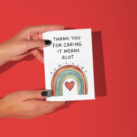 Thank You Card Thanks For Caring Message Rainbow & Heart Design Perfect For Best Friends Nursery Teachers & Childminder Large A5 When Folded