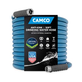 Camco TastePURE 50-Foot Premium Drinking Water Hose | Features a Heavy-Duty Reinforced PVC Construction, Machined Fittings with Strain Relief Ends, and has a 5/8-Inch Inside Diameter (21009)