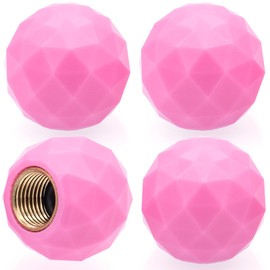 MEAJOO 4PCS Sparkle Ball Style Tire Valve Stem Caps, Air Caps Cover, with Rubber O-Ring, Palstic Air Leakproof Valve Caps Cover fits Cars, Trucks, Bikes, Motorcycles, Bicycles Tire Caps(Pink)