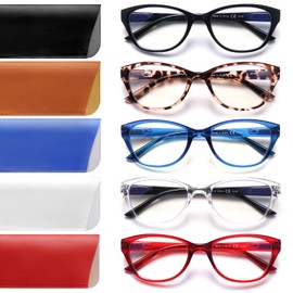 COJWIS 5 Pack Reading Glasses for Women Men Blue Light Blocking Computer Readers with Spring Hinge Anti Eye Strain Eyewear (5 MIX, 2.50, diopters)