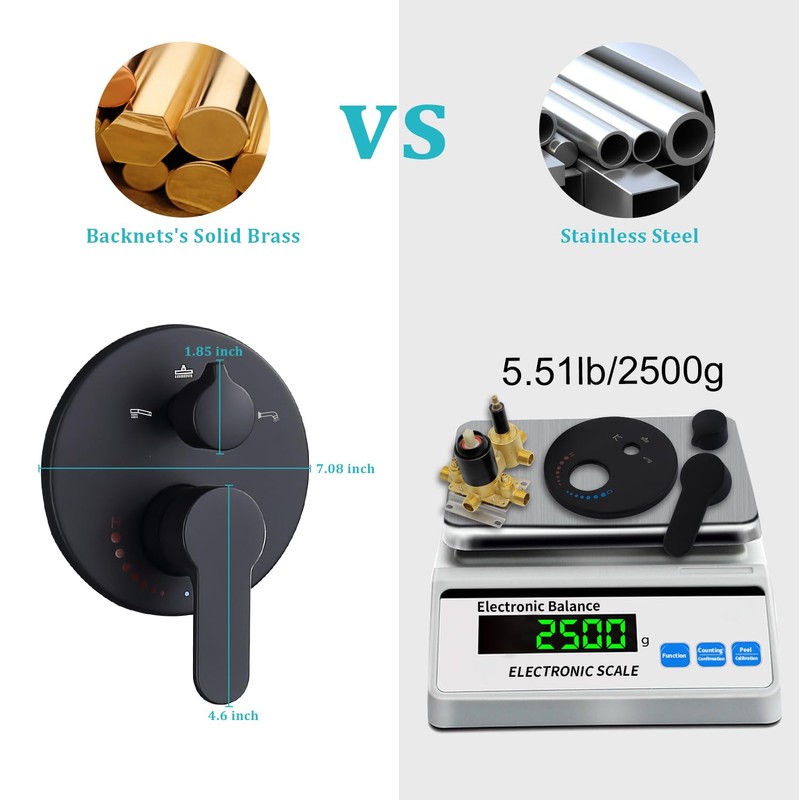 Backnets 3 Way Shower Diverter Valve Wall Mount Pressure Balancing