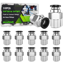 mxuteuk 1/4" OD to 1/4" NPT Push to Connect Fittings Air Hose Fittings,1/4" Quick Connect Fittings,Pneumatic Elbow and Straight Combination(10PCS)