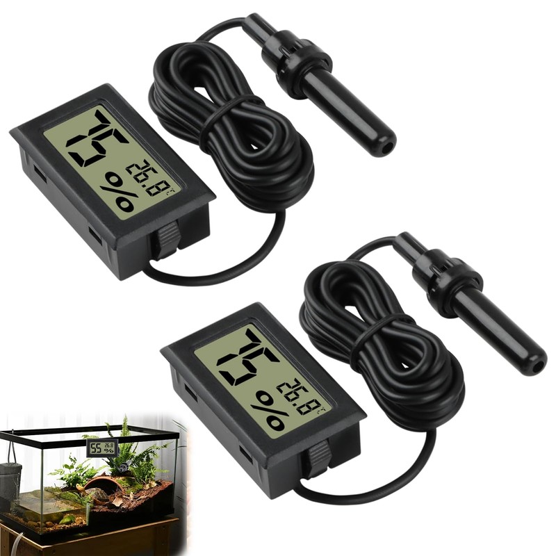 Reptile Thermometer Hygrometer, Digital hygrometer thermometer Gauge with Probe for