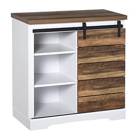HOMCOM Rustic Farmhouse Accent Buffet Cabinet, Sideboard with Sliding Barn Door and Interior Shelves, White/Brown