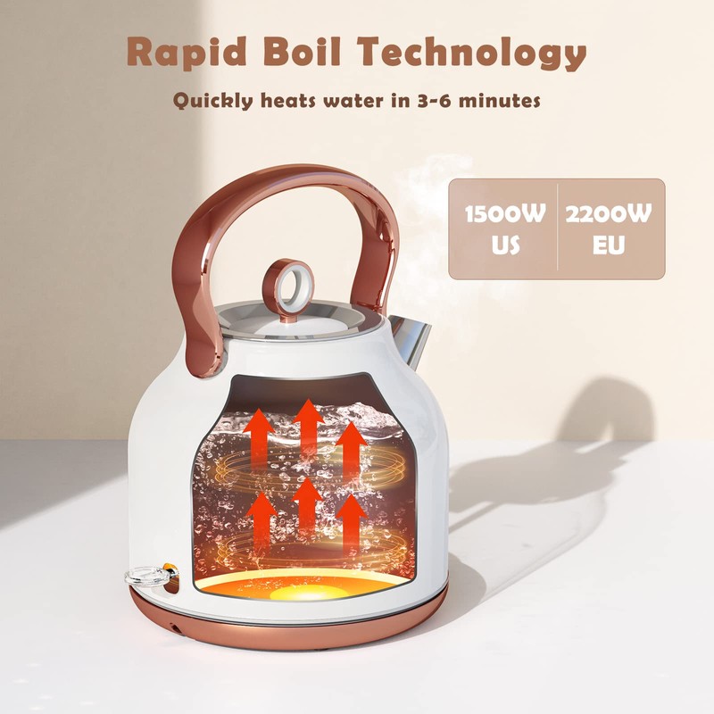 Retro Electric Kettle, 1.7L Stainless Steel Tea Kettle with Large