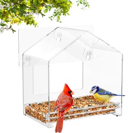 Window Bird Feeder with Strong Suction Cup and Self-Adhesive, Clear Window Birdfeeder for Larger Viewing, Squirrel-Proof Window Bird for Cats Outdoors