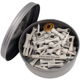 Castle Tees White 40 x 51mm 2 inch White Premium Bamboo Golf Tees in a Tin with Free Ball Marker & Free Pencil. Twice the strength of regular bamboo very strong & durable & a Great Golf Gift.