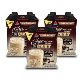 Atkins Café au Lait Iced Coffee Flavored Protein Shake, High Protein Shake, Low Sugar, Low Carb and Low Sugar, Keto Friendly, Gluten Free, 12 Count