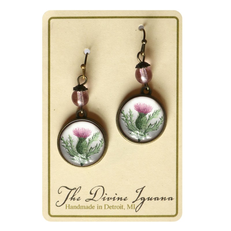 Scottish Thistle Glass Cabochon Earrings