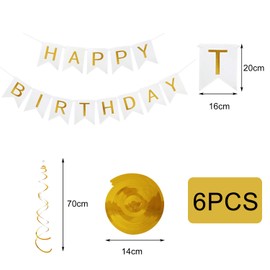 Kzouenzu Birthday Decoration Banner Streamers Garland Birthday Decoration Garland Spirals for Party Decoration [White + Gold]