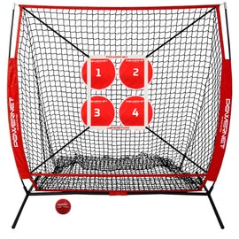 PowerNet Pitching Bundle, Baseball Net with Pitch Perfect Targets & Strike Zone Attachment, Weighted Ball, Softball & Baseball Training Equipment to Increase Pitching Accuracy (5x5 FT Net Set)
