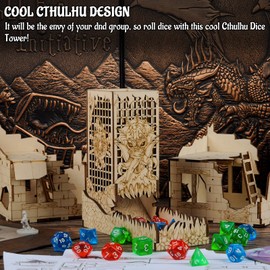 CZYY Dice Tower with Tray Wood Laser Etched Mind Flayer Portable and Collapsible Dice Roller Perfect for Board Game and Tabletop RPG (Cthulhu)
