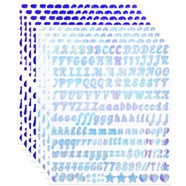 1568 Pieces Colorful Glitter Letter Sticker, 8 Sheets Self-Adhesive Vinyl Sparkle Alphabet Label Decals for Scrapbook Notebook Name Tag Graduation Cap Water Bottle and Scrapbooking - Silver & Blue