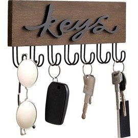 Key Holder for Wall Decorative with 7 Hooks, Wall Mounted  Hanger Organizer Rustic  Hanging Key Hooks Home Decor Farmhouse Key Rack for Entryway, Hallway, Office - Color: Brown