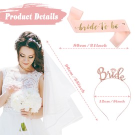 FOIMAS Bride To Be Veil Sash Set,Rose Gold Sash with Headband for Bridal Shower Bachelorette Party Wedding Engagement Party Accessories