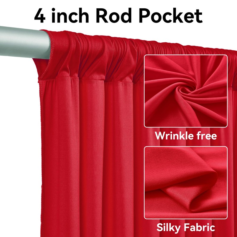 4 Panels 5x20ft Red Ceiling Drapes for Wedding Parties, Wrinkle