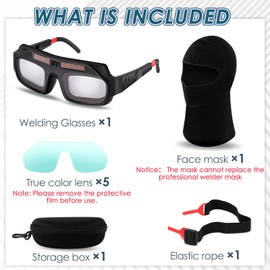 Tellegloww 1 Set Welding Glasses Solar Welding Goggles Auto Darkening Welder Glasses Mask Helmet with Replacement Lenses(True Color Lenses)
