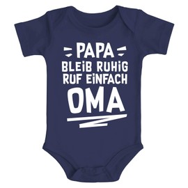 MoonWorks® Baby bodysuit saying funny Papa bleib ruhig ruf einfach Mama/Oma organic cotton boys and girls - Grandma Navy