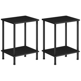 HOOBRO End Table Set of 2, Small Side Table, Nightstand with 2-Layer Storage Shelves, Sofa Table for Small Spaces, Living Room, Bedroom, Stable Frame, Easy Assembly, Black BB09BZP201