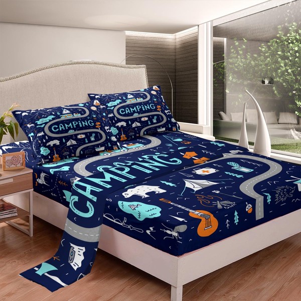 Feelyou Camping Bed Sheets Set Twin Size Kids Boys Girls